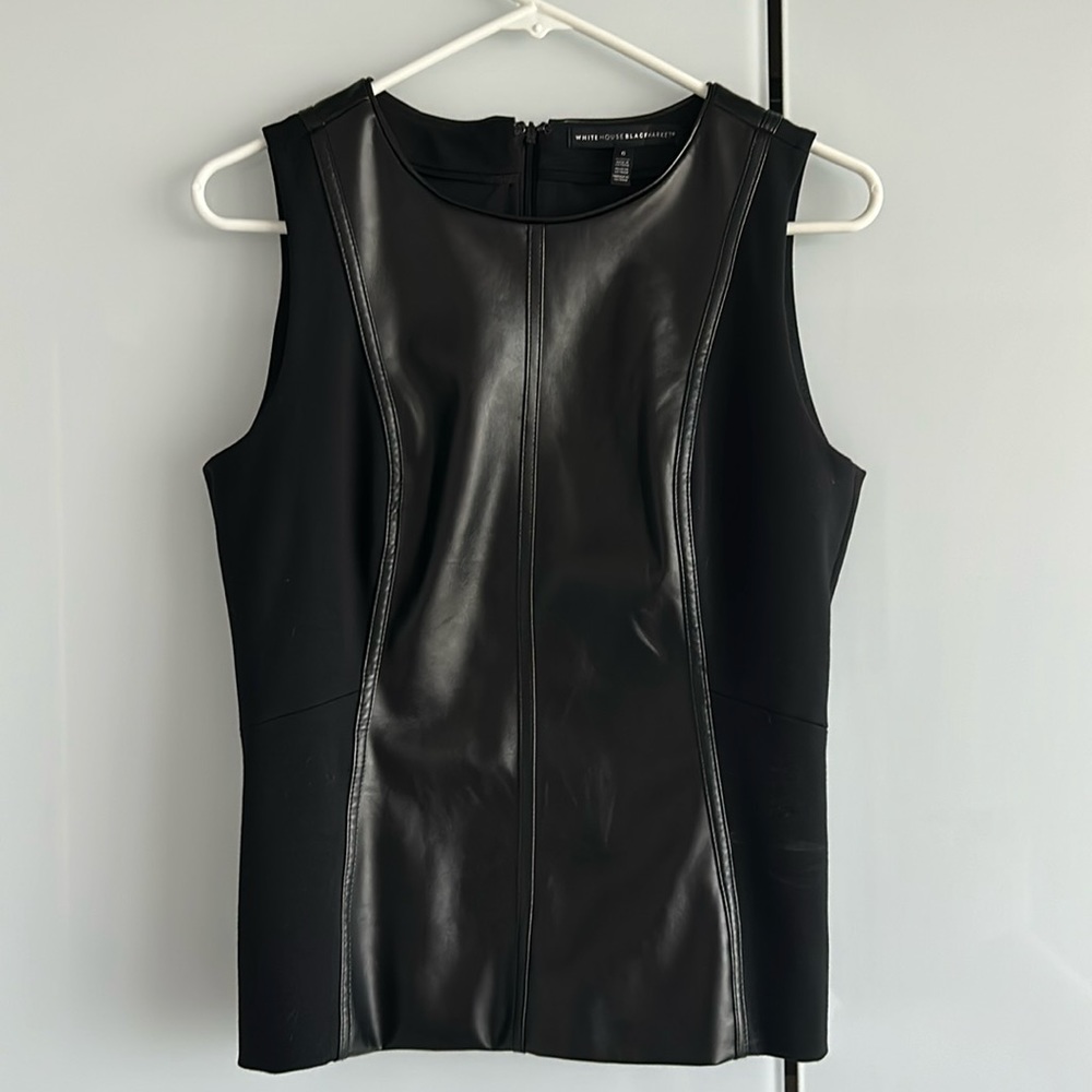 Faux leather and stretch material sleeveless top.